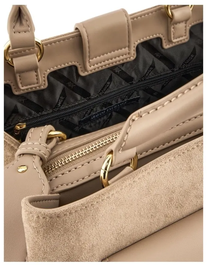 Armani Exchange Nicole Suede Tote Bag in Sand