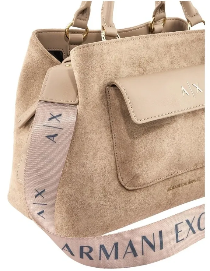 Armani Exchange Nicole Suede Tote Bag in Sand