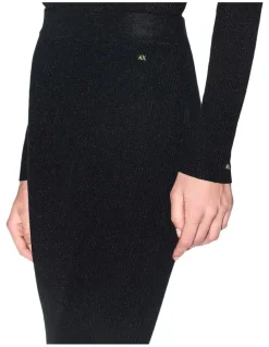Armani Exchange Salin De Giraud Ribbed Knit Midi Skirt in Black