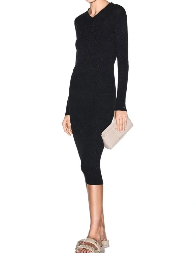 Armani Exchange Salin De Giraud Ribbed Knit Midi Skirt in Black