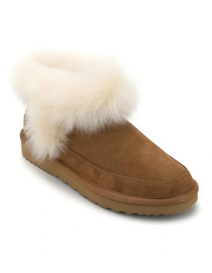 Aus Wooli Ugg Luxe Sheepskin Wool-Trim Ankle Boots in Brown