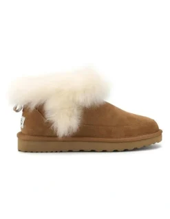 Aus Wooli Ugg Luxe Sheepskin Wool-Trim Ankle Boots in Brown