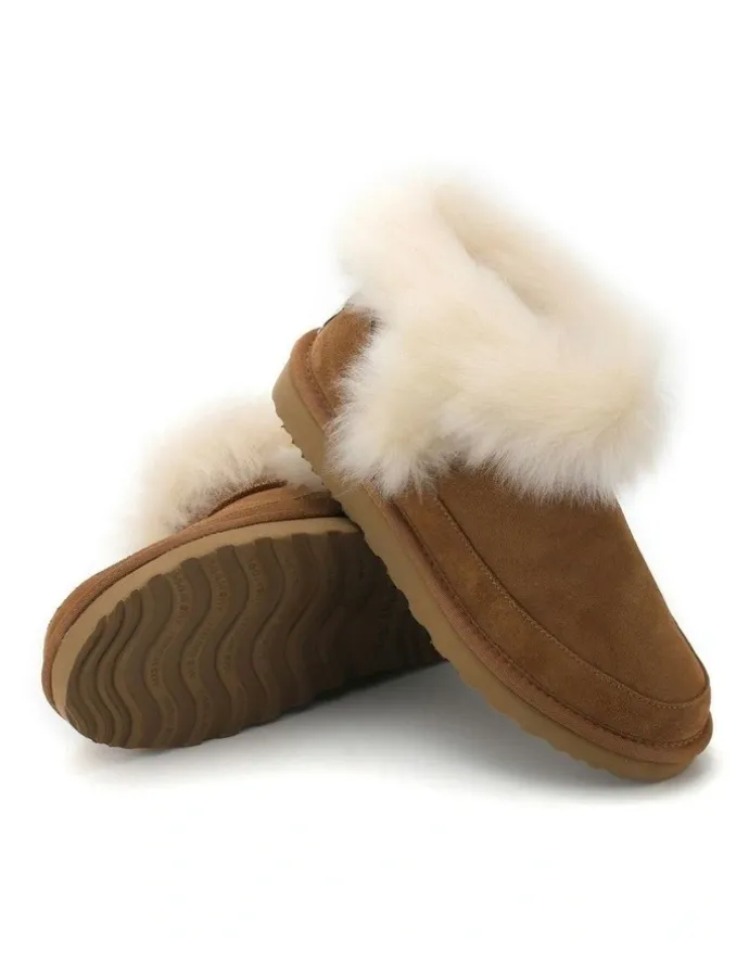 Aus Wooli Ugg Luxe Sheepskin Wool-Trim Ankle Boots in Brown