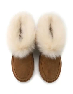 Aus Wooli Ugg Luxe Sheepskin Wool-Trim Ankle Boots in Brown