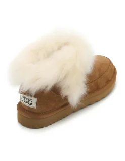 Aus Wooli Ugg Luxe Sheepskin Wool-Trim Ankle Boots in Brown