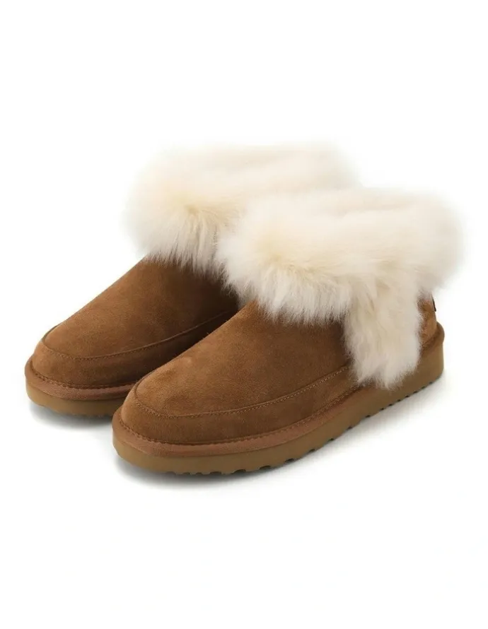 Aus Wooli Ugg Luxe Sheepskin Wool-Trim Ankle Boots in Brown