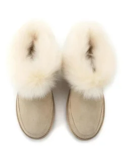 Aus Wooli Ugg Luxe Sheepskin Wool-Trim Ankle Boots in Beige