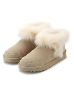 Aus Wooli Ugg Luxe Sheepskin Wool-Trim Ankle Boots in Beige