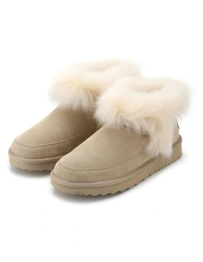 Aus Wooli Ugg Luxe Sheepskin Wool-Trim Ankle Boots in Beige
