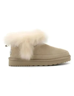Aus Wooli Ugg Luxe Sheepskin Wool-Trim Ankle Boots in Beige
