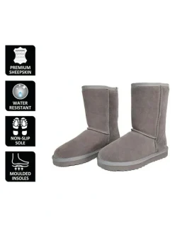 Aus Wooli Ugg Mid Calf Sheepskin Ugg Boot in Grey