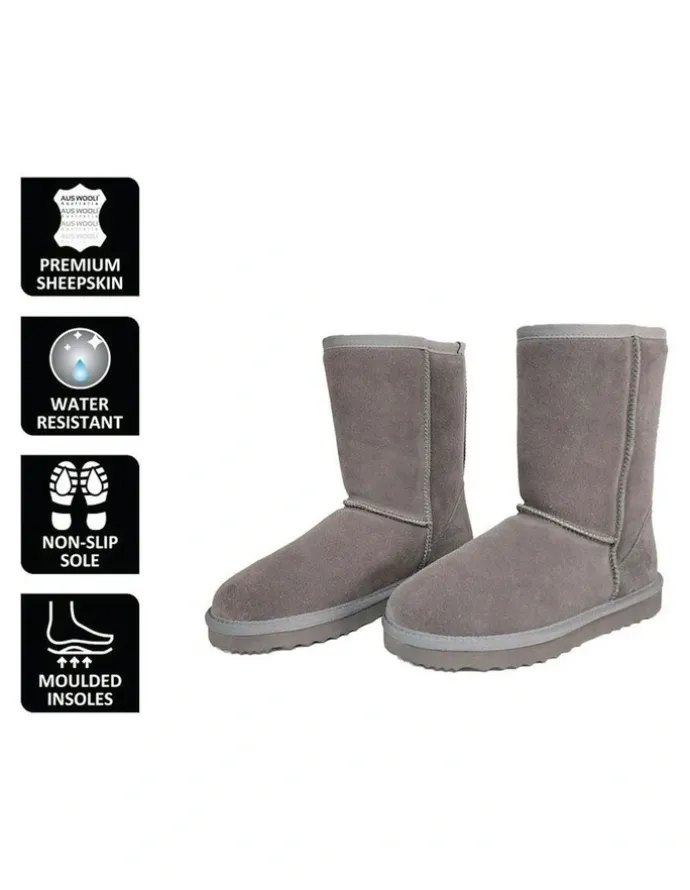 Aus Wooli Ugg Mid Calf Sheepskin Ugg Boot in Grey