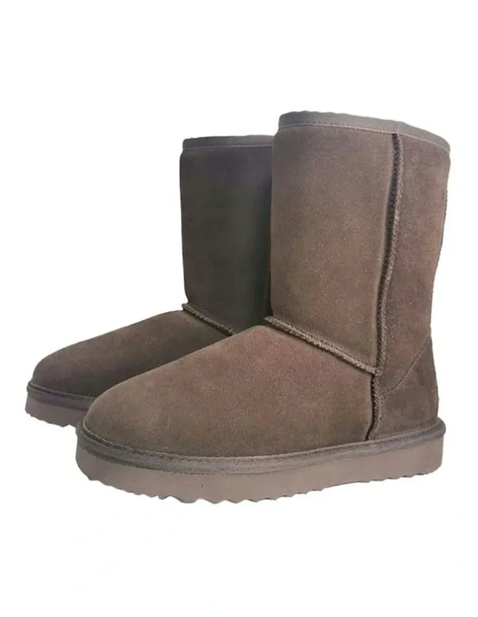 Aus Wooli Ugg Mid Calf Sheepskin Ugg Boot in Chocolate