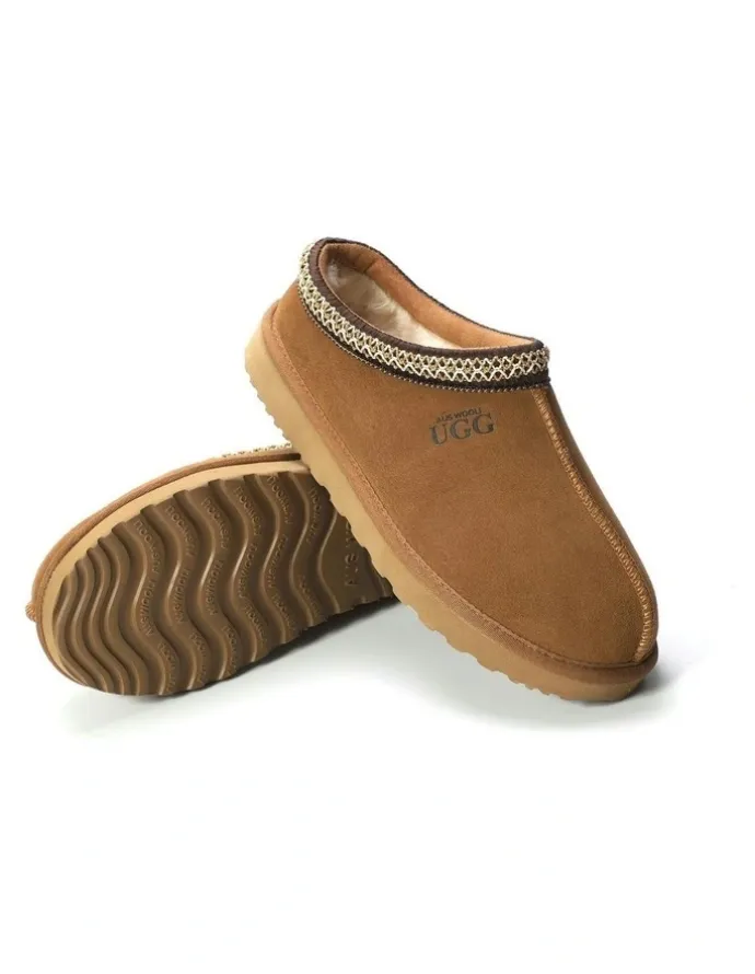 Aus Wooli Ugg Sheepskin Ankle Braid Croydon Slippers in Brown