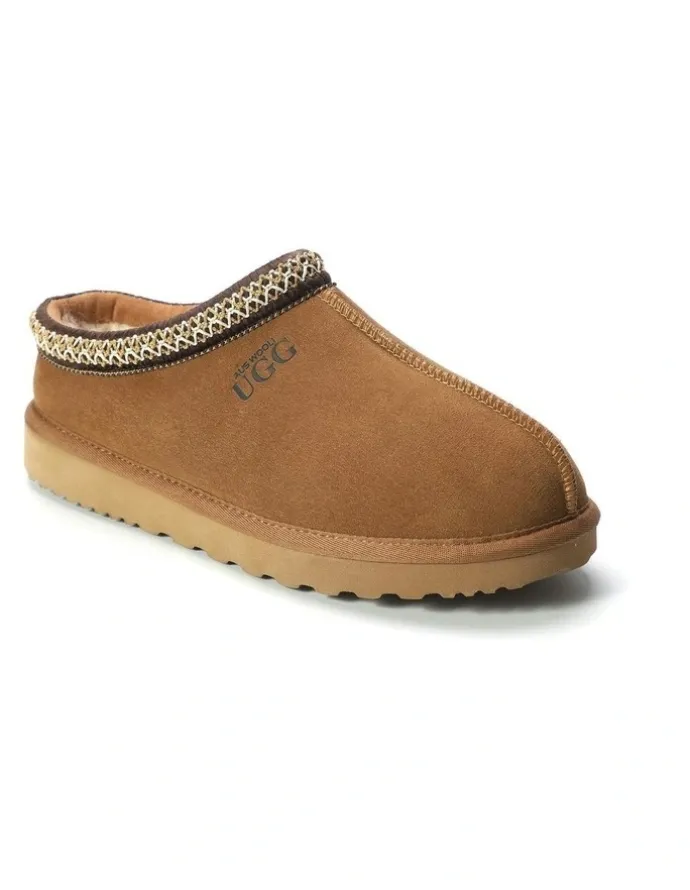 Aus Wooli Ugg Sheepskin Ankle Braid Croydon Slippers in Brown
