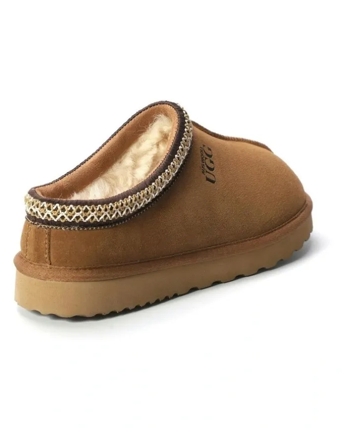 Aus Wooli Ugg Sheepskin Ankle Braid Croydon Slippers in Brown