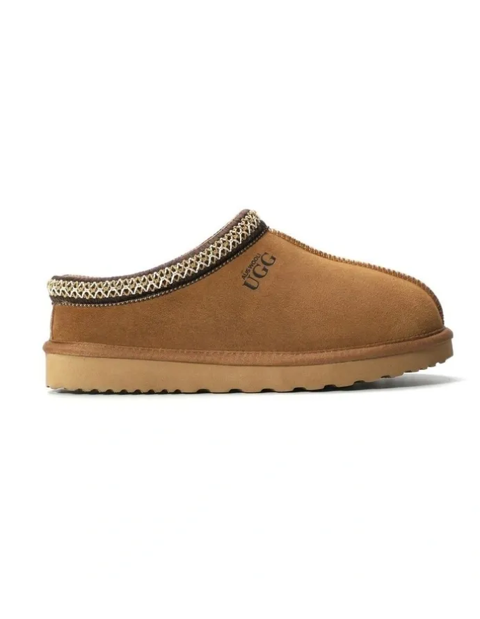 Aus Wooli Ugg Sheepskin Ankle Braid Croydon Slippers in Brown