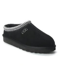 Aus Wooli Ugg Sheepskin Ankle Braid Croydon Slippers in Black