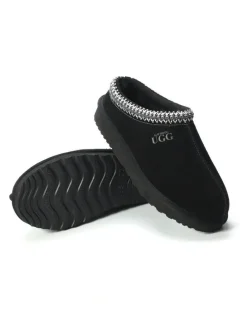 Aus Wooli Ugg Sheepskin Ankle Braid Croydon Slippers in Black