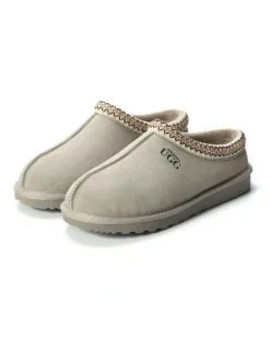 Aus Wooli Ugg Sheepskin Ankle Braid Croydon Slippers in Grey
