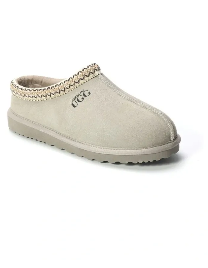 Aus Wooli Ugg Sheepskin Ankle Braid Croydon Slippers in Grey