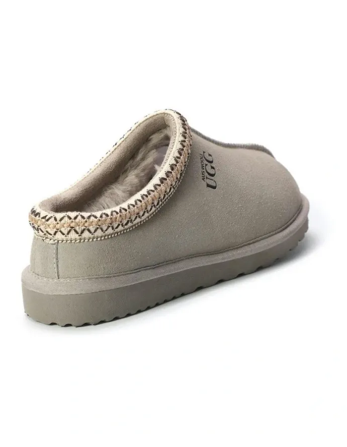 Aus Wooli Ugg Sheepskin Ankle Braid Croydon Slippers in Grey
