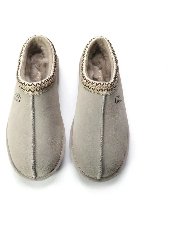 Aus Wooli Ugg Sheepskin Ankle Braid Croydon Slippers in Grey