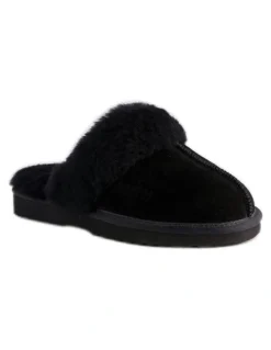 Aus Wooli Ugg Sheepskin Wool Sydney Slippers in Black