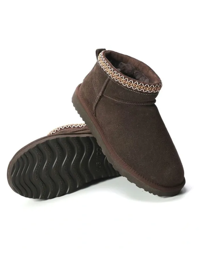 Aus Wooli Ugg Sheepskin Wool Ankle Braid Altona Boots in Chocolate