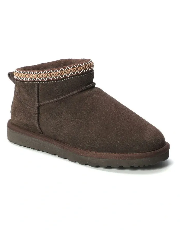 Aus Wooli Ugg Sheepskin Wool Ankle Braid Altona Boots in Chocolate