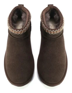 Aus Wooli Ugg Sheepskin Wool Ankle Braid Altona Boots in Chocolate