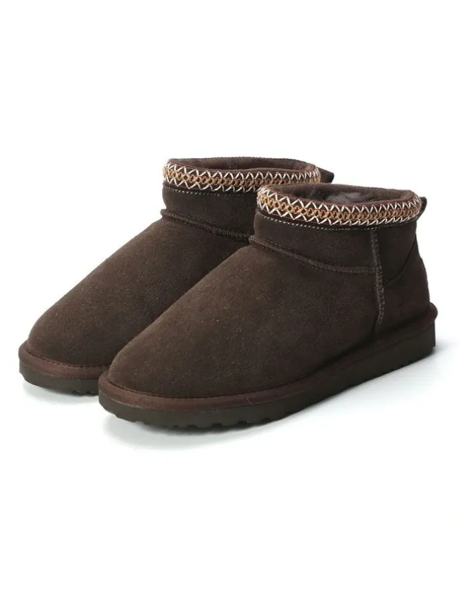 Aus Wooli Ugg Sheepskin Wool Ankle Braid Altona Boots in Chocolate
