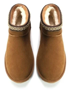 Aus Wooli Ugg Sheepskin Wool Ankle Braid Altona Boots in Tan