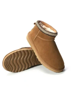 Aus Wooli Ugg Sheepskin Wool Ankle Braid Altona Boots in Tan