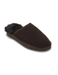 Aus Wooli Ugg Sheepskin Wool Manly Slippers in Brown