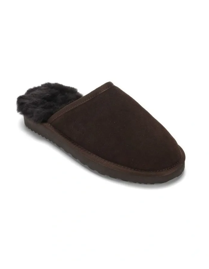 Aus Wooli Ugg Sheepskin Wool Manly Slippers in Brown