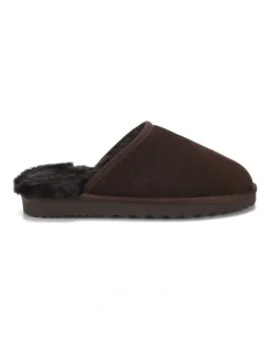 Aus Wooli Ugg Sheepskin Wool Manly Slippers in Brown