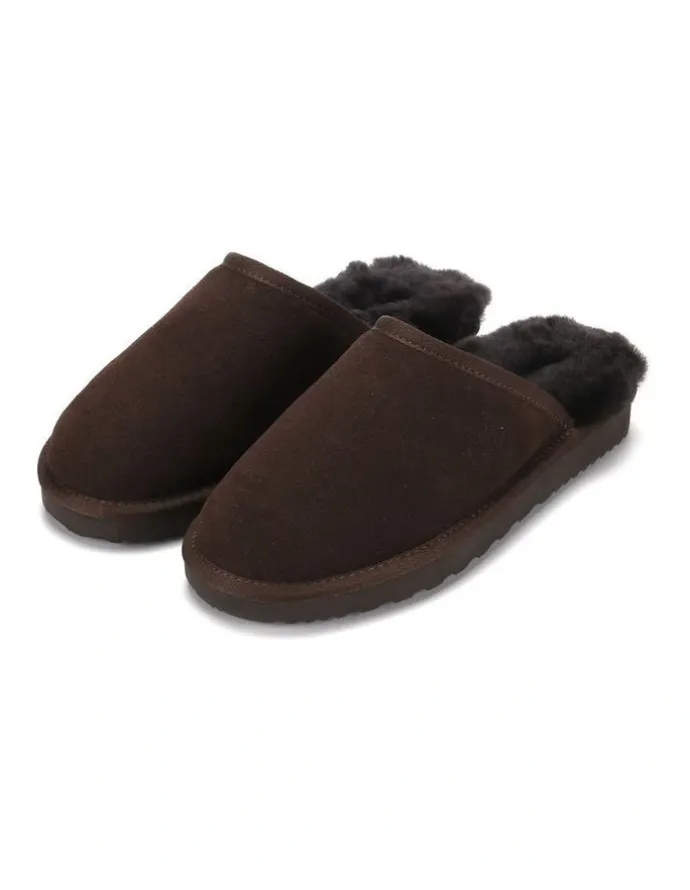 Aus Wooli Ugg Sheepskin Wool Manly Slippers in Brown