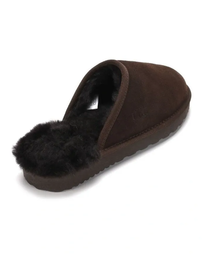 Aus Wooli Ugg Sheepskin Wool Manly Slippers in Brown