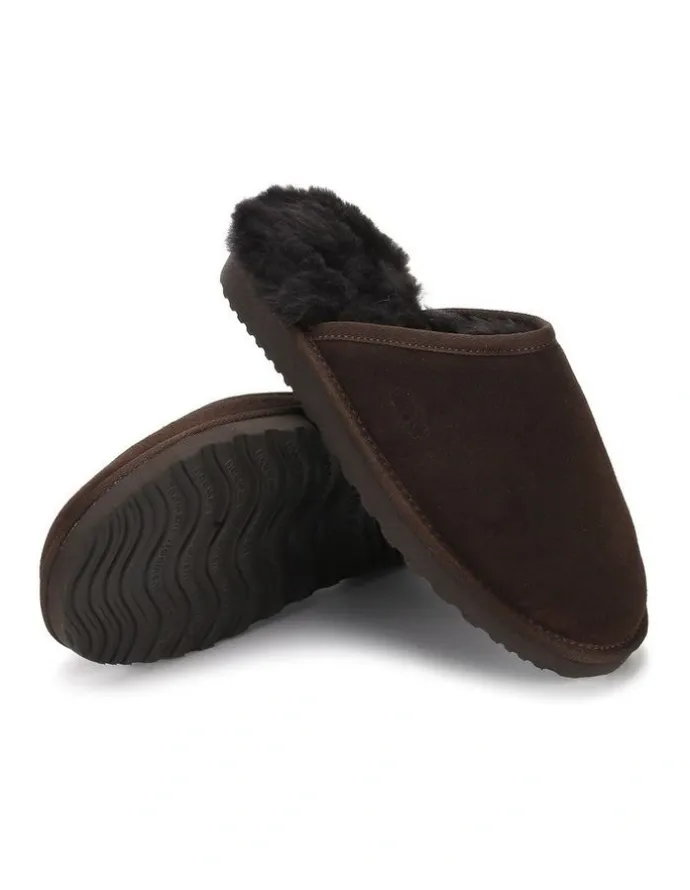 Aus Wooli Ugg Sheepskin Wool Manly Slippers in Brown