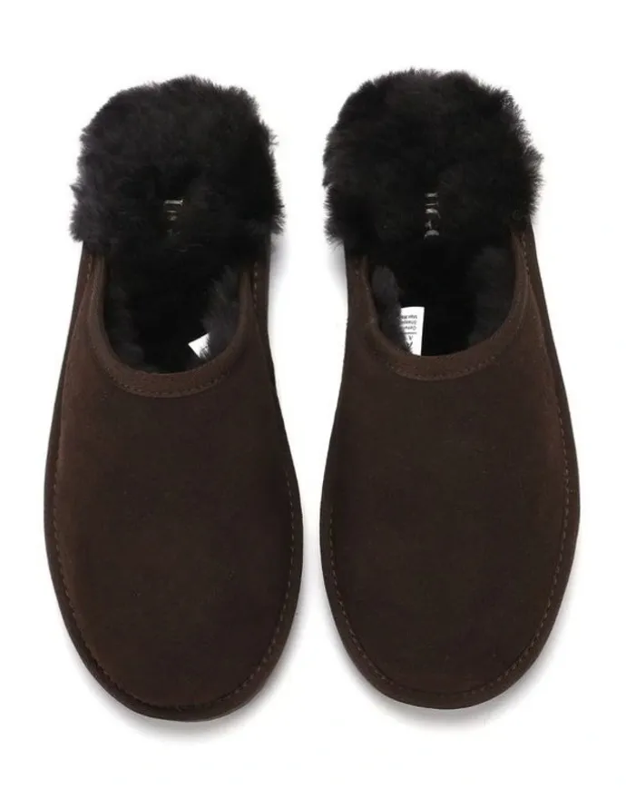 Aus Wooli Ugg Sheepskin Wool Manly Slippers in Brown