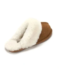 Aus Wooli Ugg Sheepskin Wool Shelley Slippers in Brown