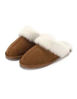 Aus Wooli Ugg Sheepskin Wool Shelley Slippers in Brown