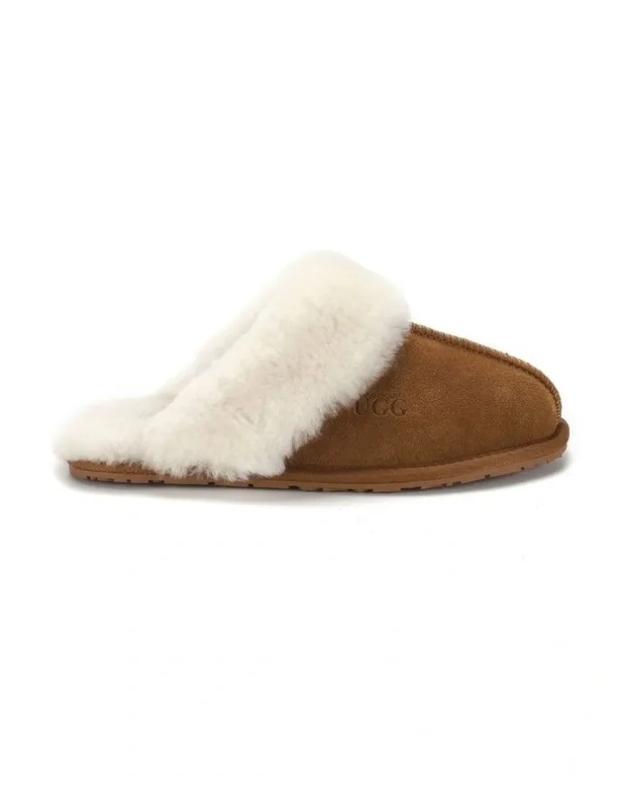 Aus Wooli Ugg Sheepskin Wool Shelley Slippers in Brown