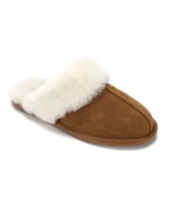 Aus Wooli Ugg Sheepskin Wool Shelley Slippers in Brown