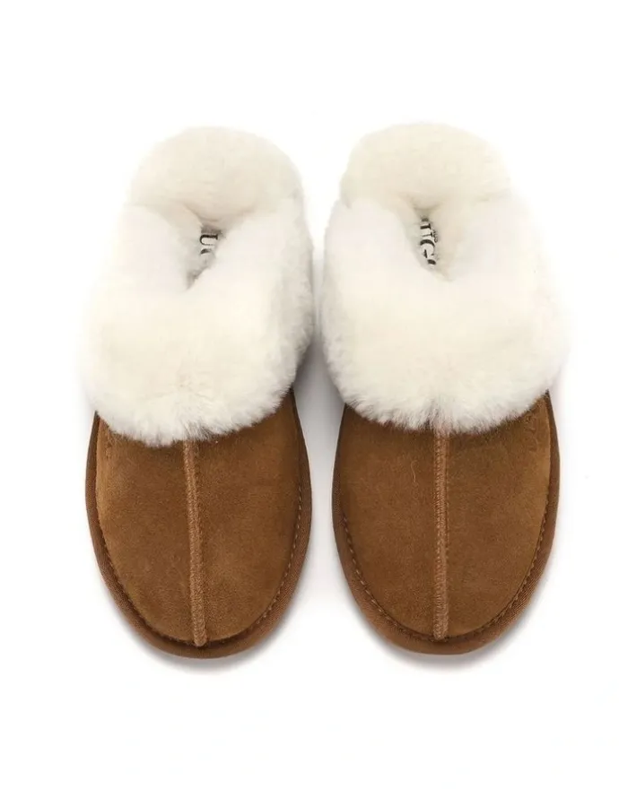 Aus Wooli Ugg Sheepskin Wool Shelley Slippers in Brown