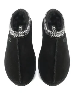 Aus Wooli Ugg Sheepskin Wool Ankle Braid Platform Mentone Slippers in Black