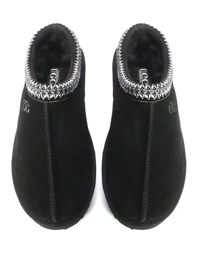 Aus Wooli Ugg Sheepskin Wool Ankle Braid Platform Mentone Slippers in Black