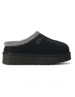 Aus Wooli Ugg Sheepskin Wool Ankle Braid Platform Mentone Slippers in Black
