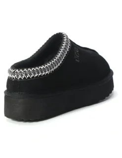 Aus Wooli Ugg Sheepskin Wool Ankle Braid Platform Mentone Slippers in Black